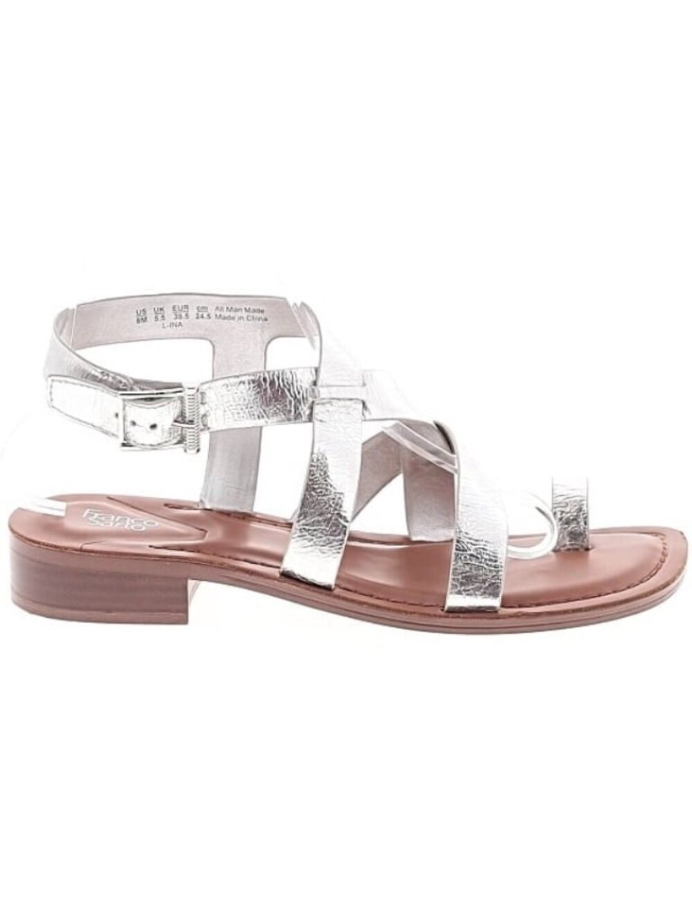 Franco Sarto Ina Toe Loop Silver Sandal size 8 EUC